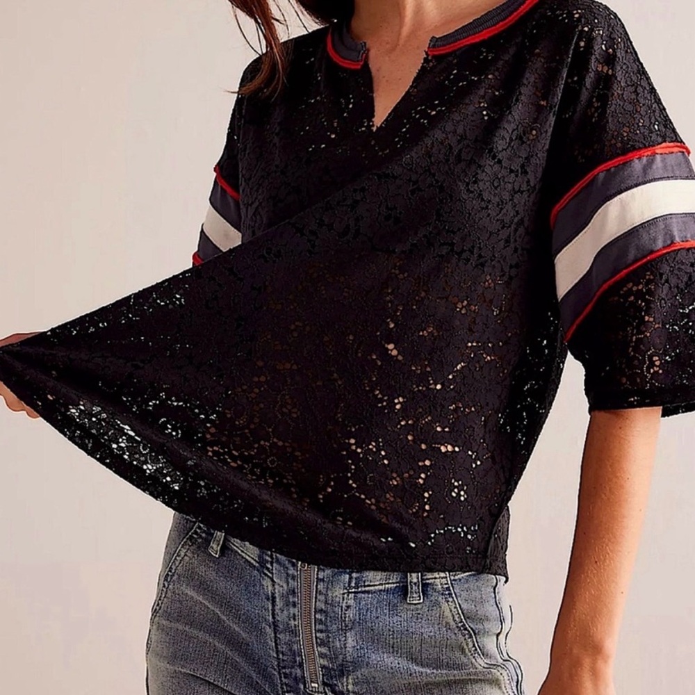 FREE PEOPLE BLACK LACE TOP